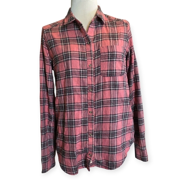 Hollister Women's Boyfriend Flannel Shirt, Pink/Black/Gray, Size Small - Picture 1 of 11